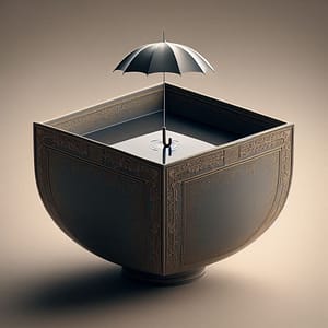 Un parapluie sur un bol carré